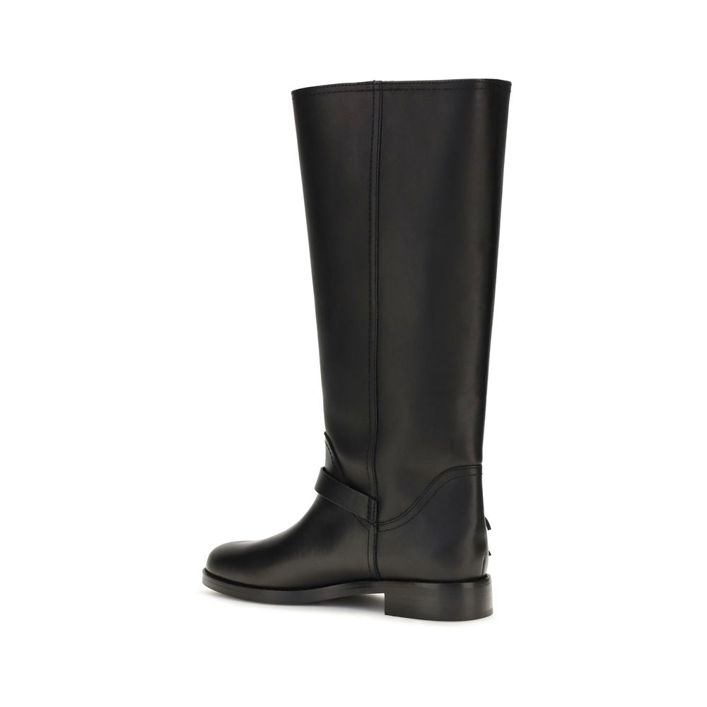 PINKO Black Calf Leather Bos Taurus Flat Boots PINKO