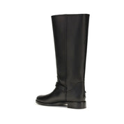 PINKO Black Calf Leather Bos Taurus Flat Boots PINKO