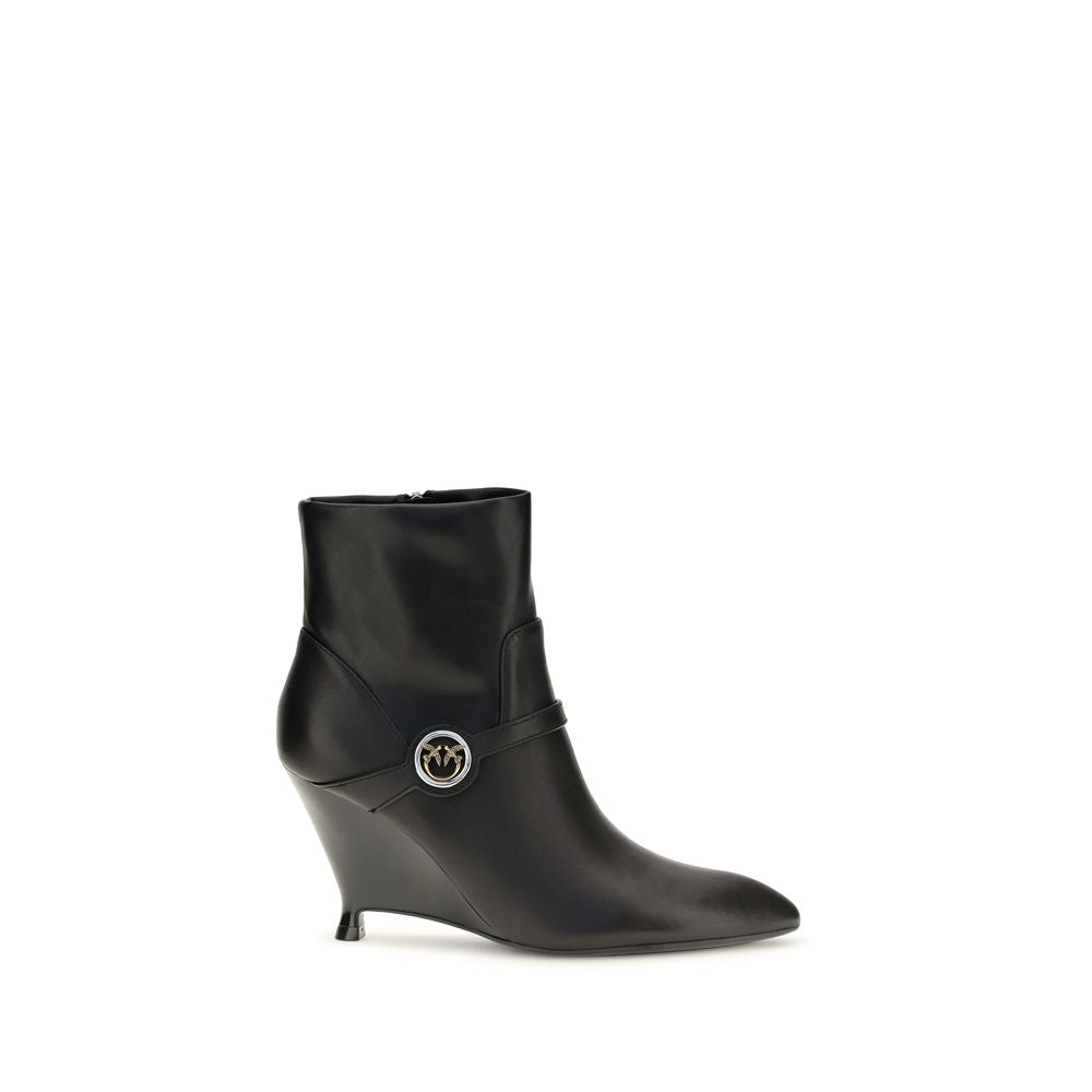 PINKO Black Calf Leather Bos Taurus Ankle Boots PINKO