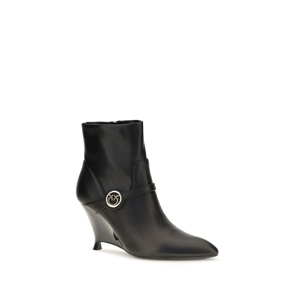 PINKO Black Calf Leather Bos Taurus Ankle Boots PINKO