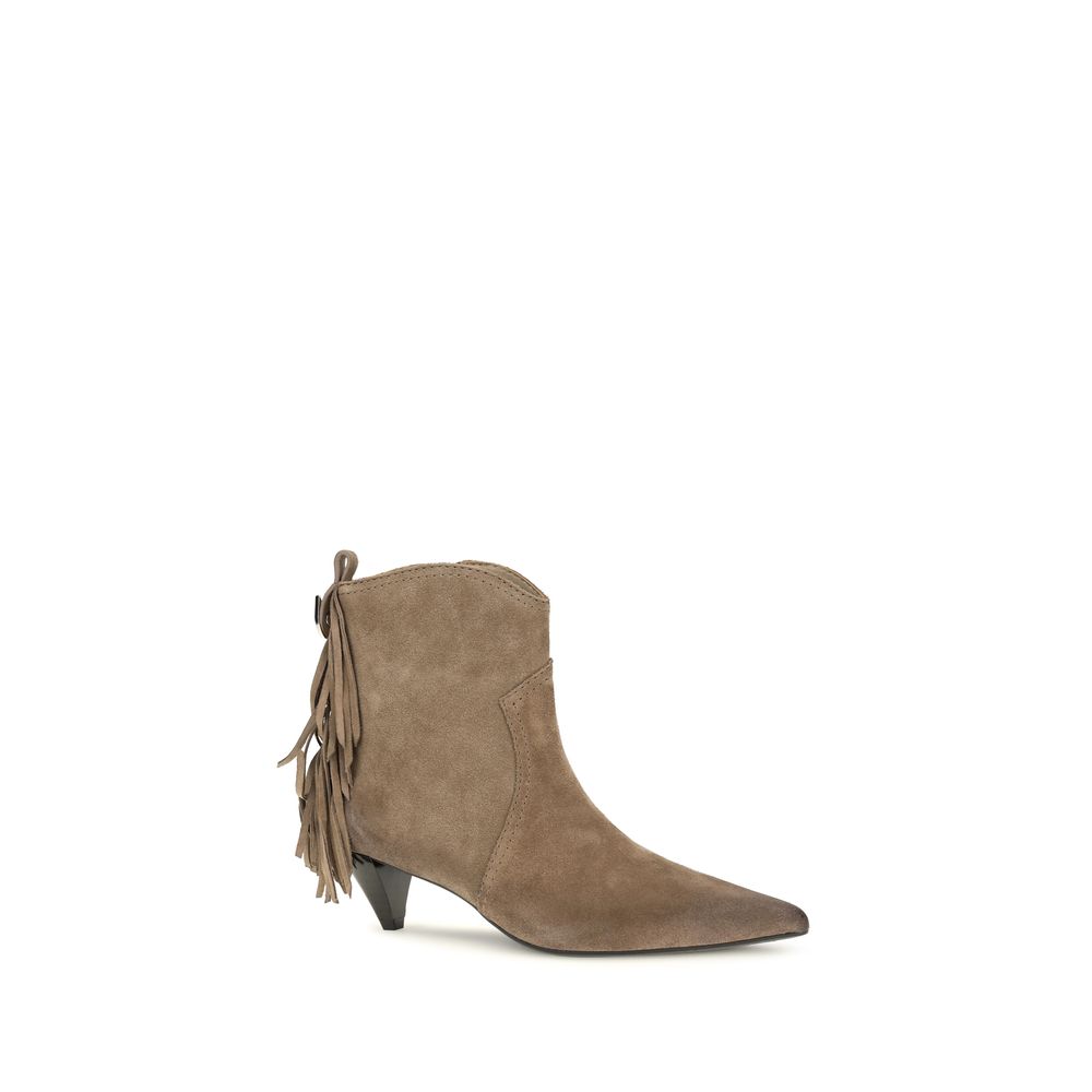 PINKO Beige Calf Leather Bos Taurus Ankle Boots PINKO