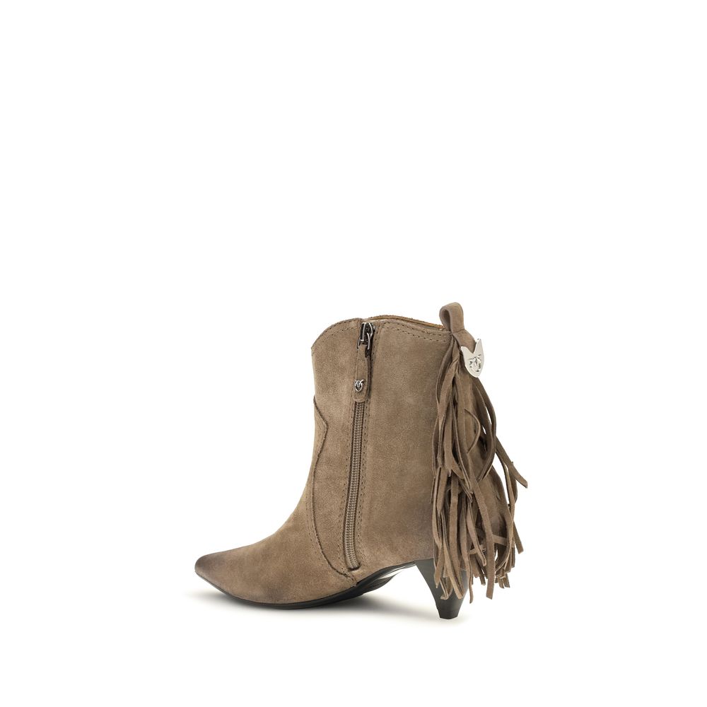PINKO Beige Calf Leather Bos Taurus Ankle Boots PINKO