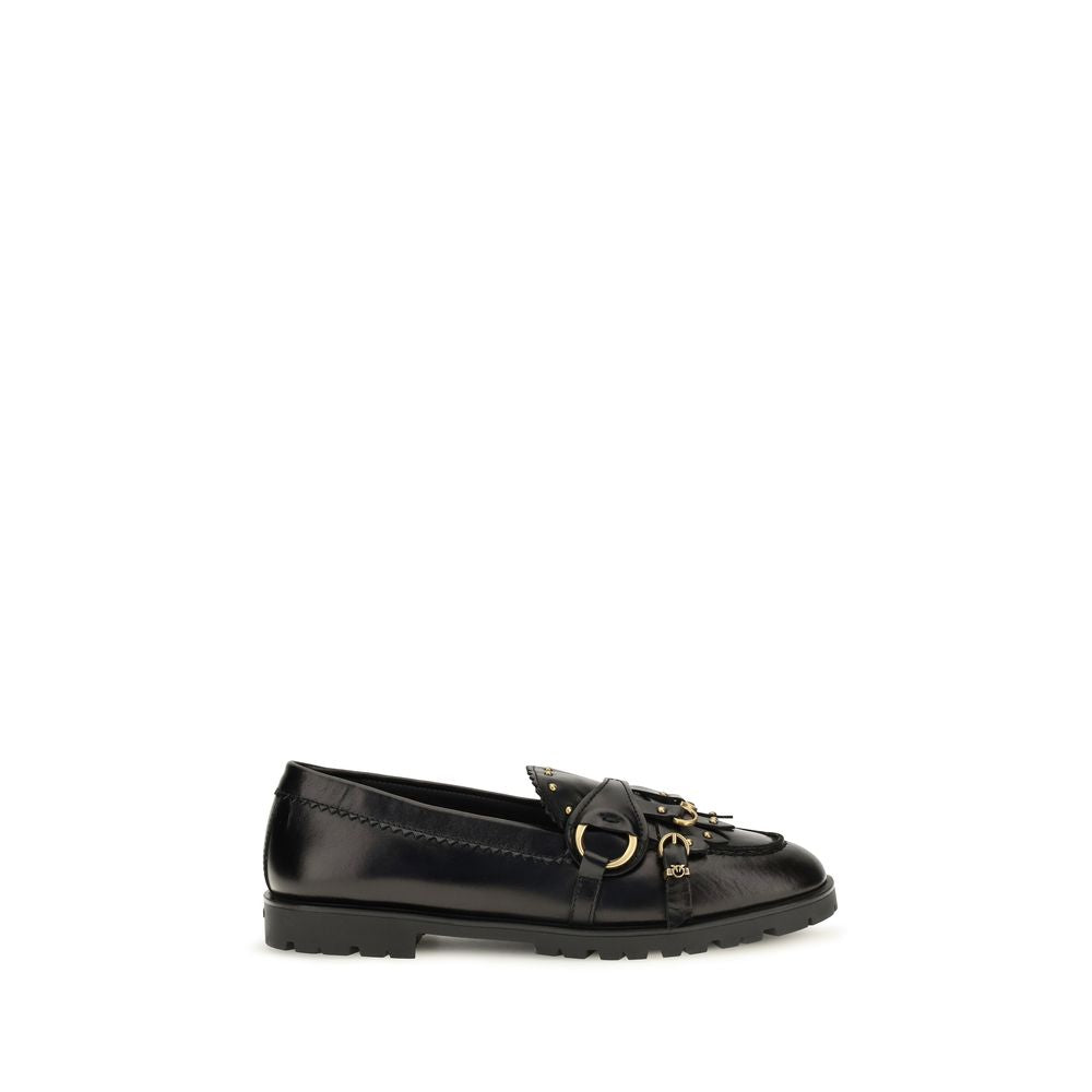 PINKO Black Calf Leather Bos Taurus Slip-On Loafers PINKO