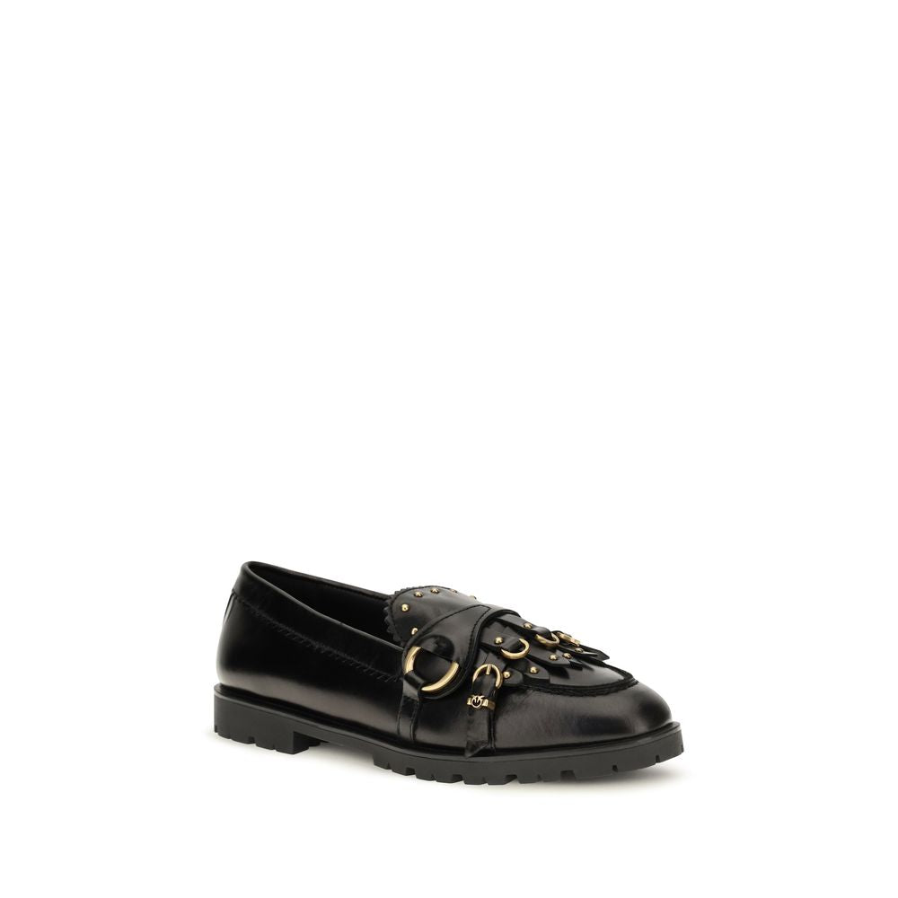 PINKO Black Calf Leather Bos Taurus Slip-On Loafers PINKO