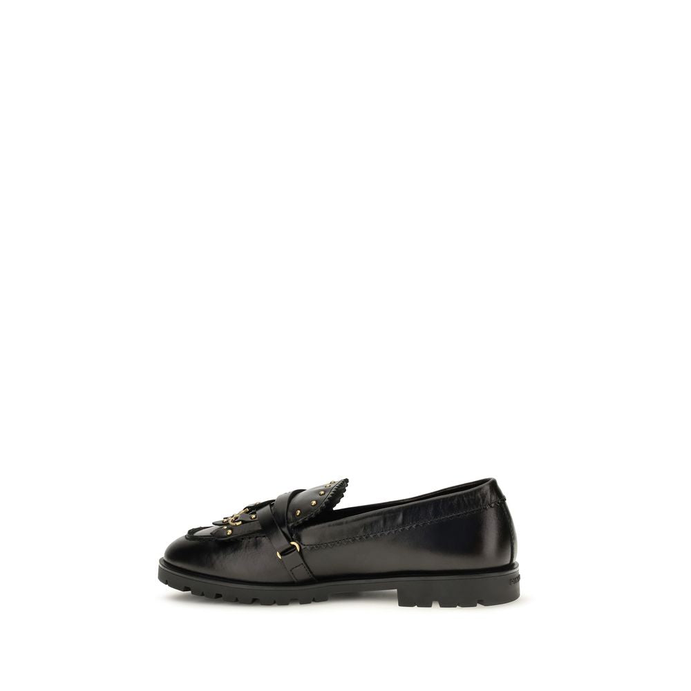 PINKO Black Calf Leather Bos Taurus Slip-On Loafers PINKO