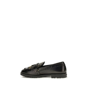PINKO Black Calf Leather Bos Taurus Slip-On Loafers PINKO