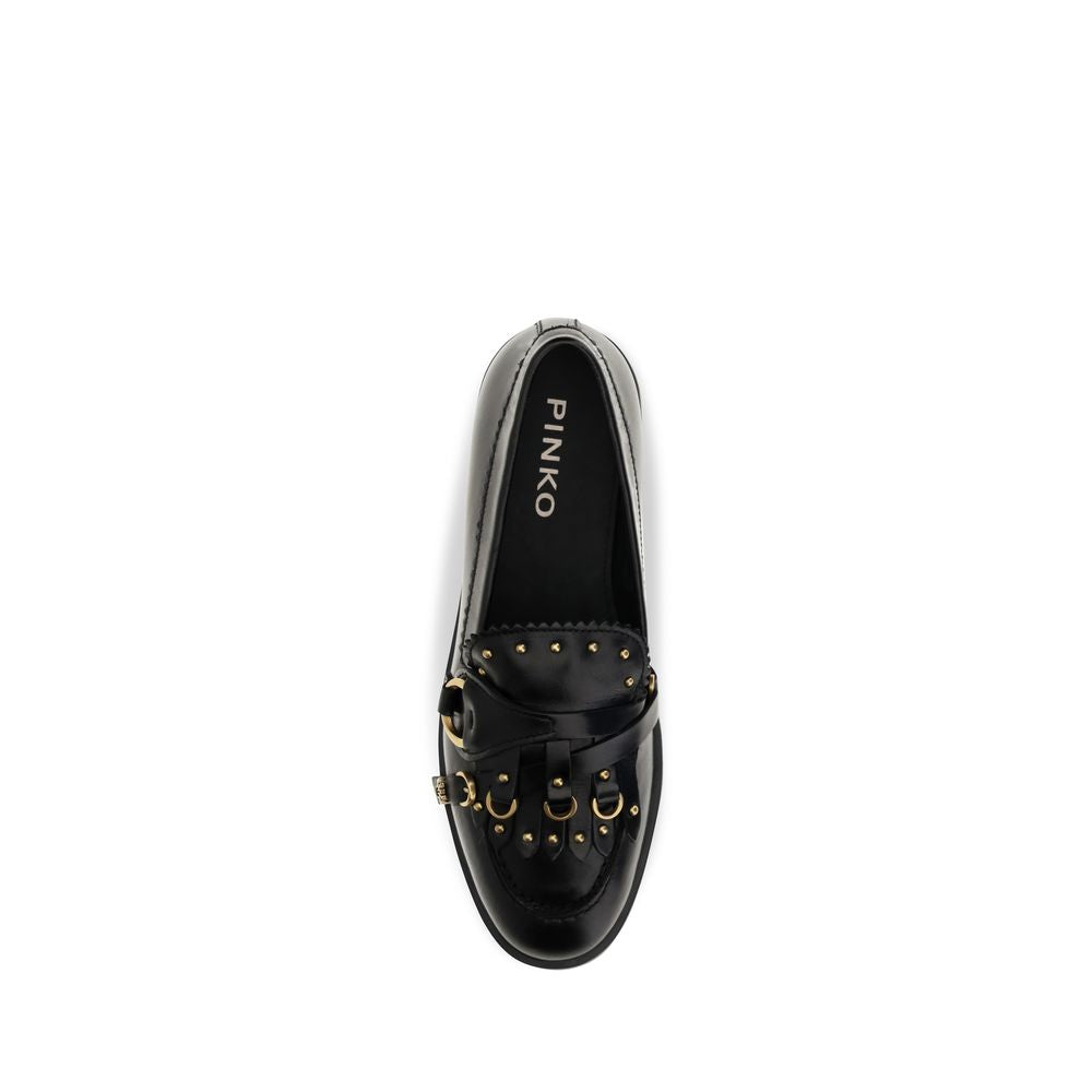 PINKO Black Calf Leather Bos Taurus Slip-On Loafers PINKO