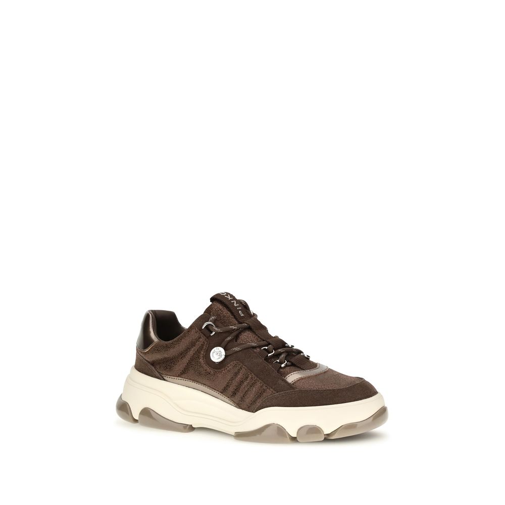 PINKO Brown Calf Leather Bos Taurus Chunky Sneakers PINKO
