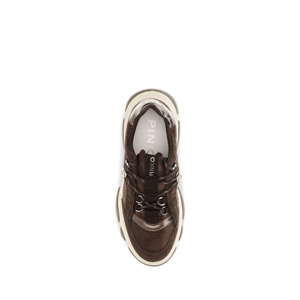 PINKO Brown Calf Leather Bos Taurus Chunky Sneakers PINKO