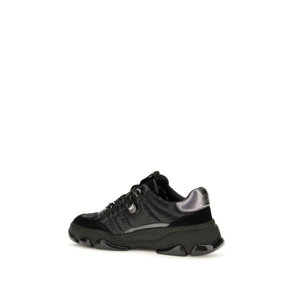 PINKO Black Calf Leather Bos Taurus Chunky Sneakers PINKO