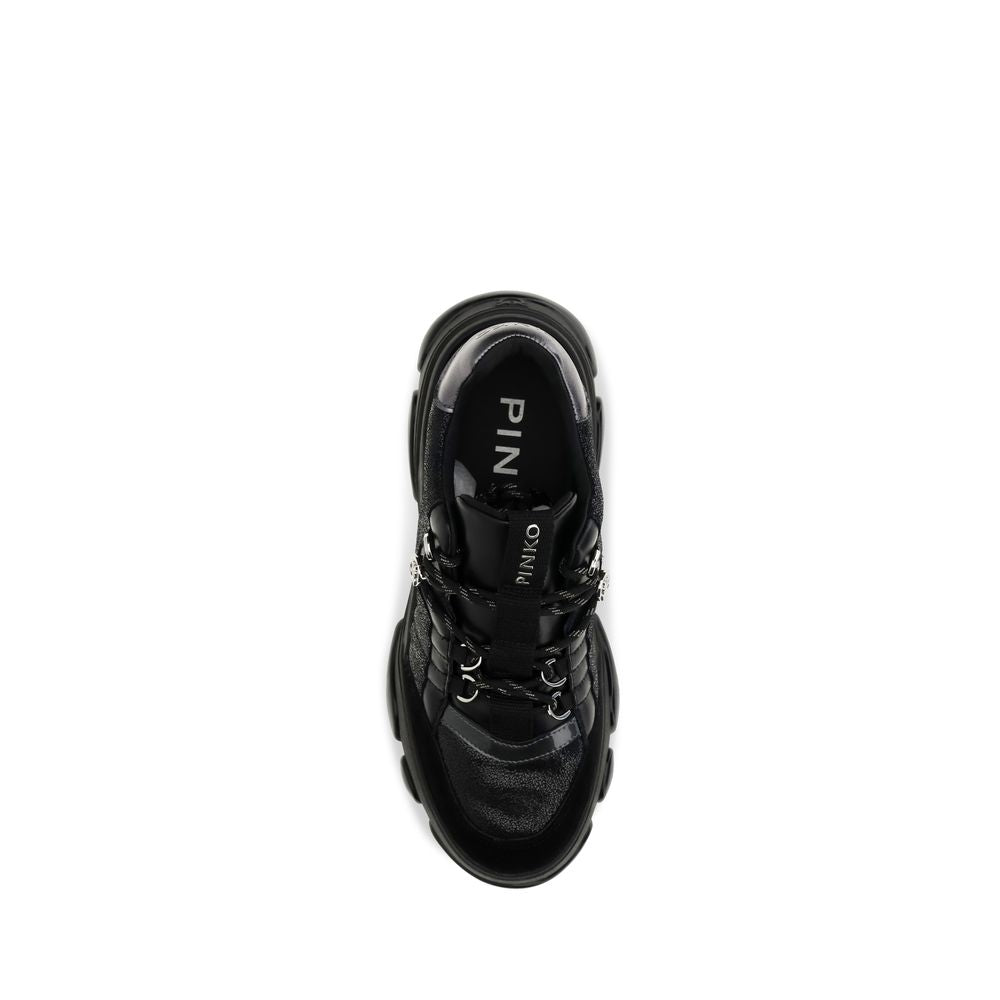 PINKO Black Calf Leather Bos Taurus Chunky Sneakers PINKO