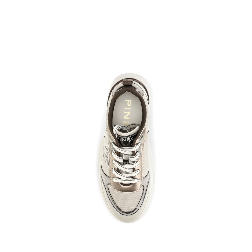 PINKO Beige Calf Leather Bos Taurus Chunky Sneakers PINKO