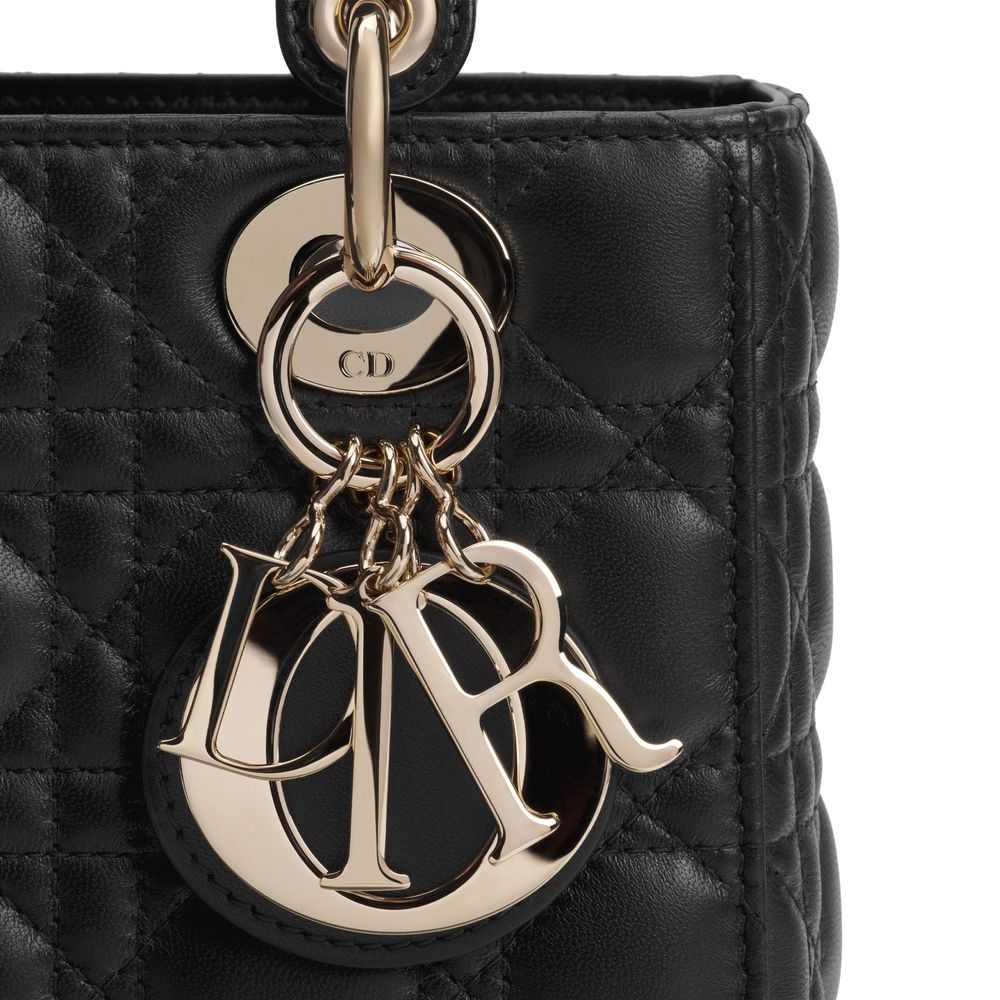 Borsa a spalla Dior in pelle di agnello nera