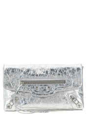 Balenciaga Silver Lamb Leather Clutch Bag