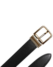 Dolce & Gabbana Black Grained Leather Gold Metal Buckle Belt