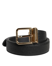 Dolce & Gabbana Black Grained Leather Gold Metal Buckle Belt