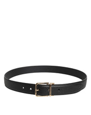 Dolce & Gabbana Black Grained Leather Gold Metal Buckle Belt