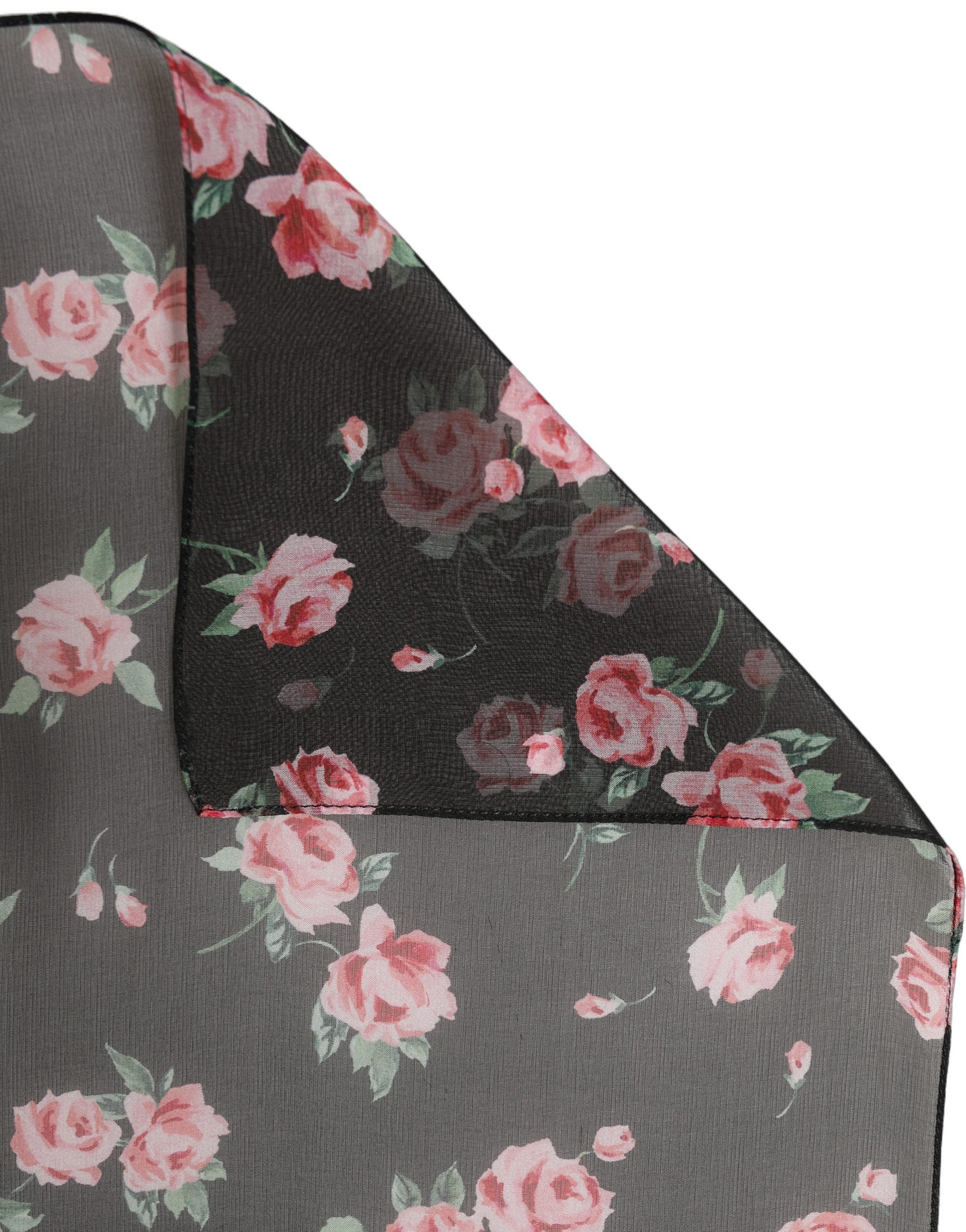 Dolce & Gabbana Black Silk Floral Chiffon Long Stole Scarf