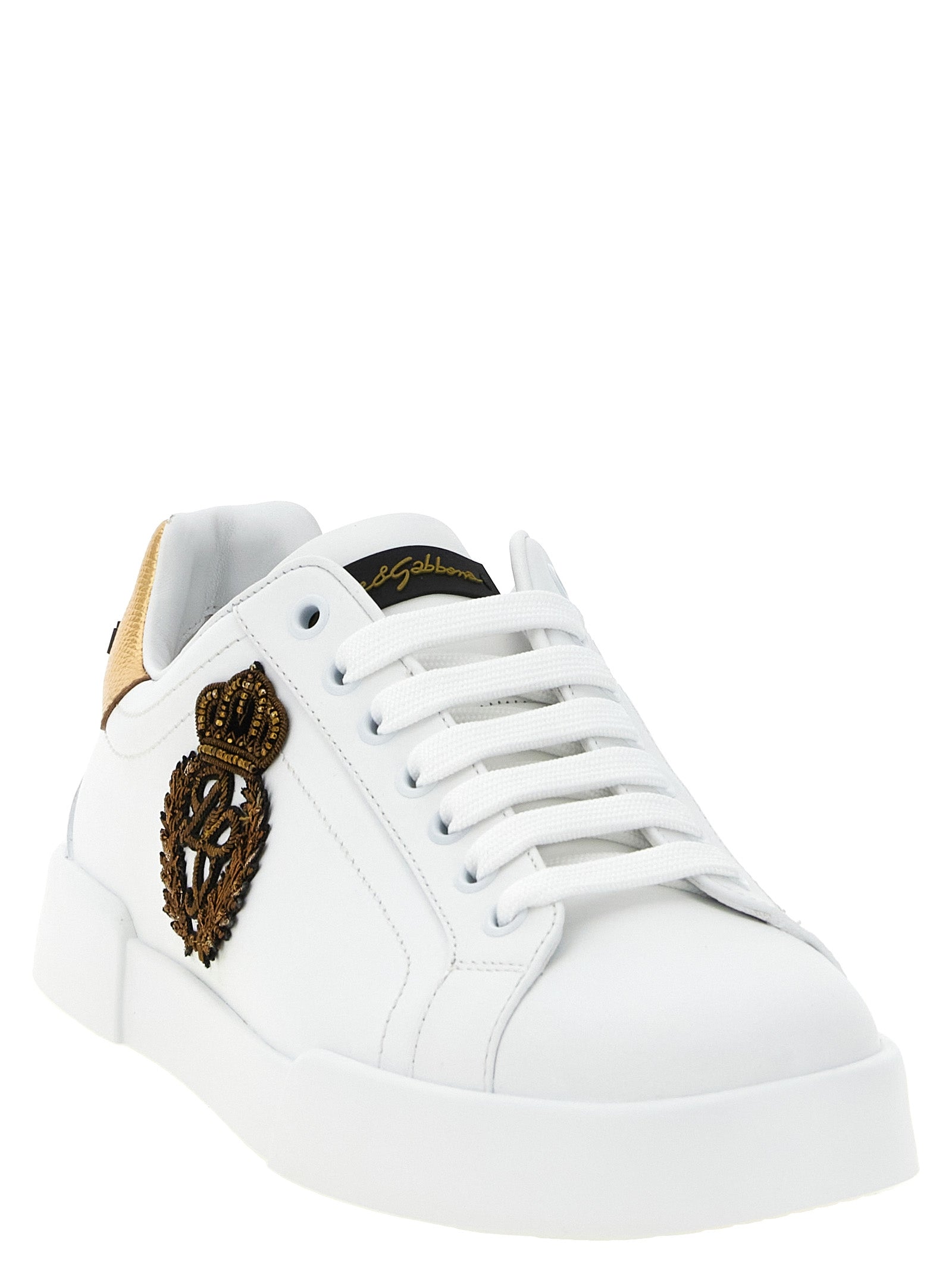 Dolce & Gabbana Gold Calfskin Low Top Sneakers Dolce & Gabbana
