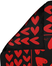 Dolce & Gabbana Black Red Silk Hearts Square Foulard Scarf