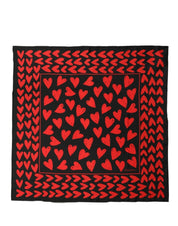 Dolce & Gabbana Black Red Silk Hearts Square Foulard Scarf