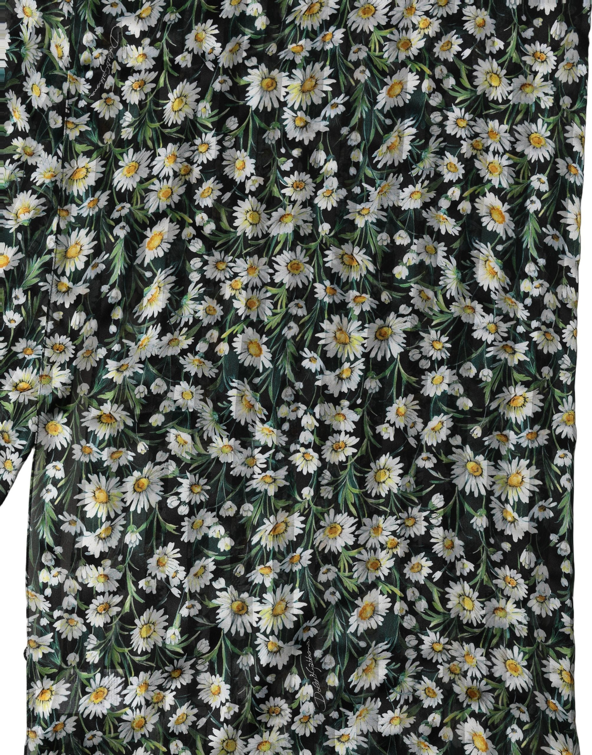 Dolce & Gabbana Black Silk Daisy Chiffon Long Stole Scarf