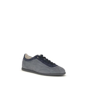 Brunello Cucinelli Gray Calf Leather Bos Taurus Low Top Sneakers