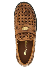Miu Miu Brown Calfskin Slip-On Loafers