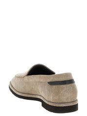 Brunello Cucinelli Beige Calfskin Slip-On Loafers