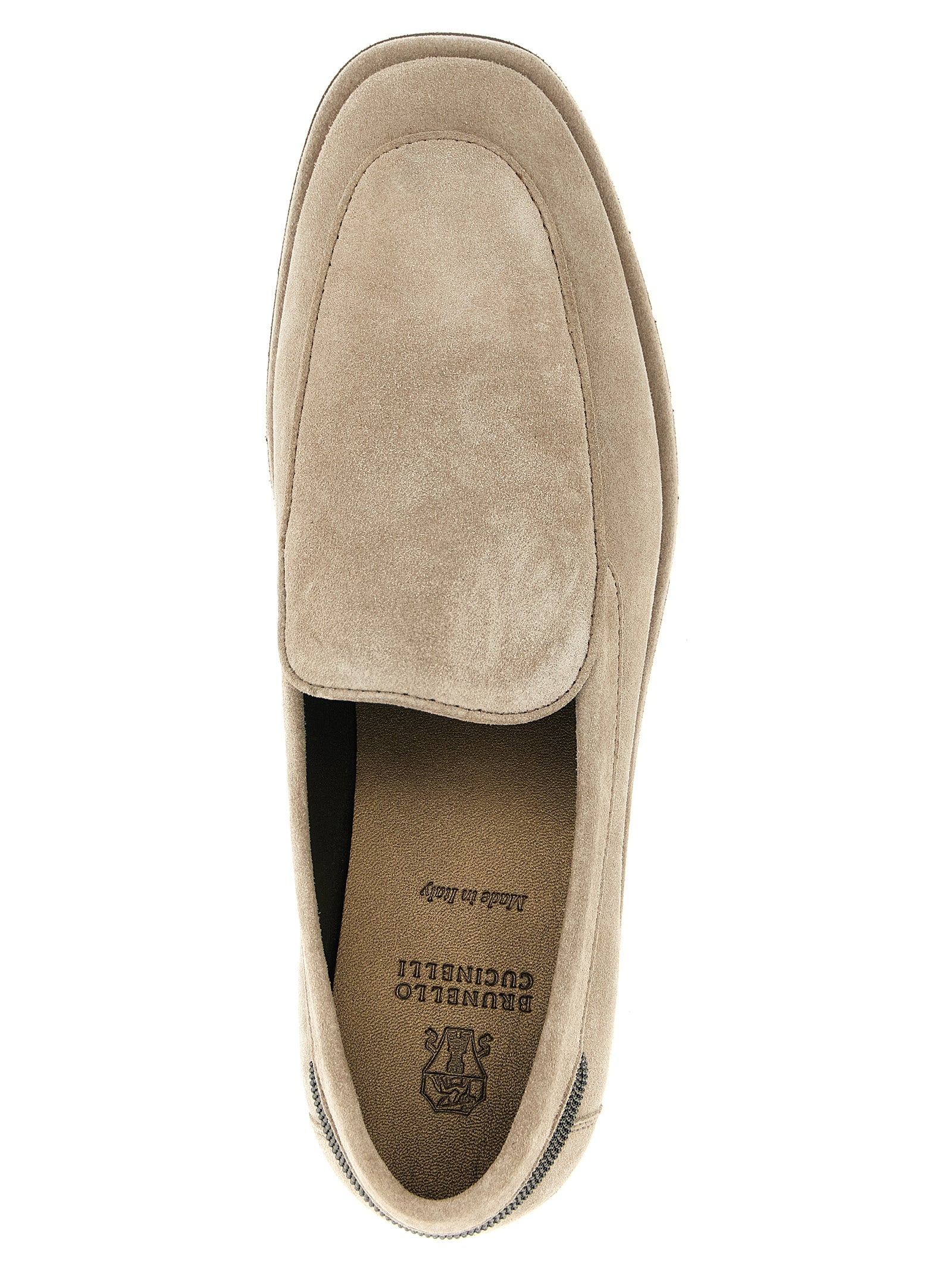 Brunello Cucinelli Beige Calfskin Slip-On Loafers