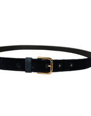 Dolce & Gabbana Dark Blue Velvet Gold Tone Metal Buckle Belt