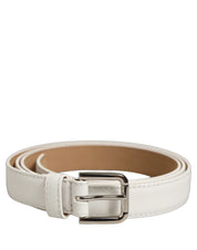Dolce & Gabbana White Leather Silver Tone Metal Buckle Belt