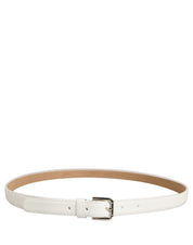 Dolce & Gabbana White Leather Silver Tone Metal Buckle Belt