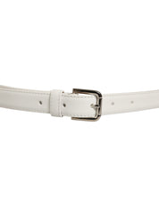 Dolce & Gabbana White Leather Silver Tone Metal Buckle Belt