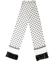 Dolce & Gabbana White Black Polka Dot Fringed Shawl Scarf
