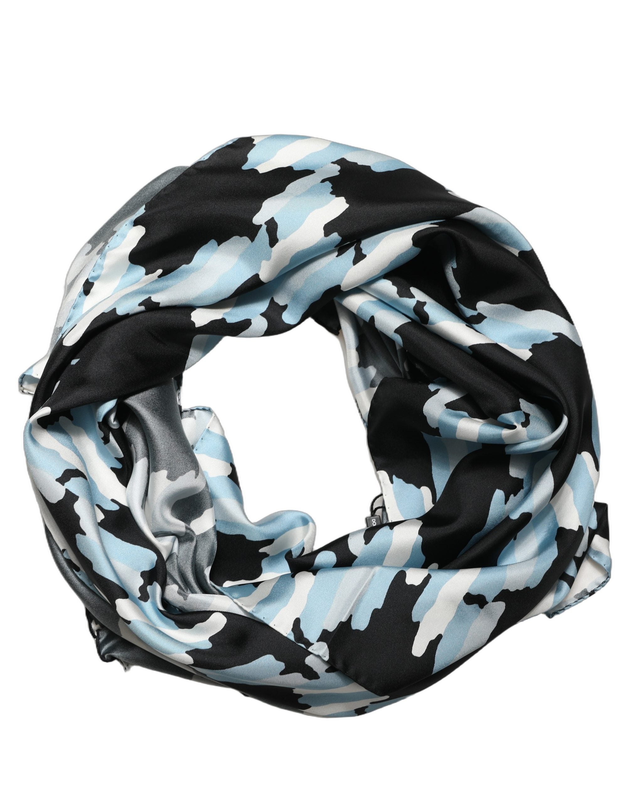 Dolce & Gabbana Black Blue Abstract Silk Shawl Stole Scarf