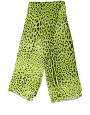 Dolce & Gabbana Green Leopard Print Silk Shawl Stole Scarf