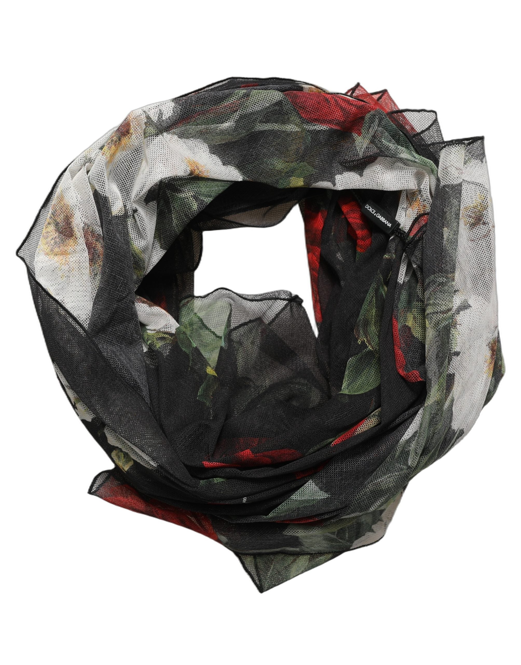 Dolce & Gabbana Black Floral Print Cotton Shawl Stole Scarf