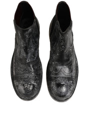 Dolce & Gabbana Black Gray Leather Ankle Chelsea Boots Shoes