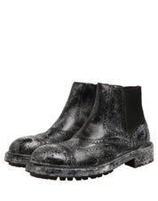 Dolce & Gabbana Black Gray Leather Ankle Chelsea Boots Shoes
