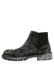 Dolce & Gabbana Black Gray Leather Ankle Chelsea Boots Shoes
