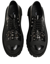 Dolce & Gabbana Black Calfskin Leather Trekking Derby Shoes
