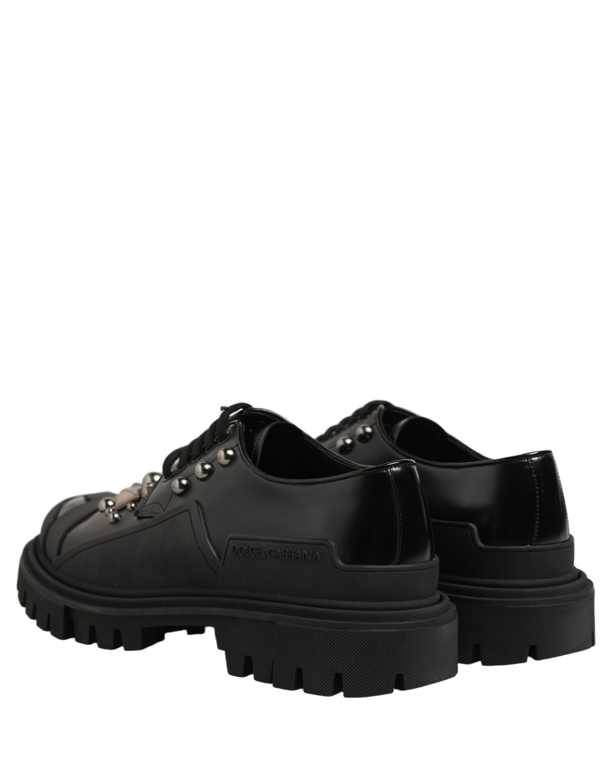 Dolce & Gabbana Black Calfskin Leather Trekking Derby Shoes
