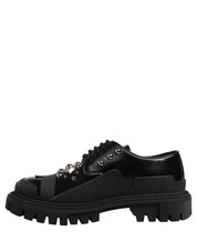 Dolce & Gabbana Black Calfskin Leather Trekking Derby Shoes