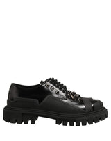 Dolce & Gabbana Black Calfskin Leather Trekking Derby Shoes