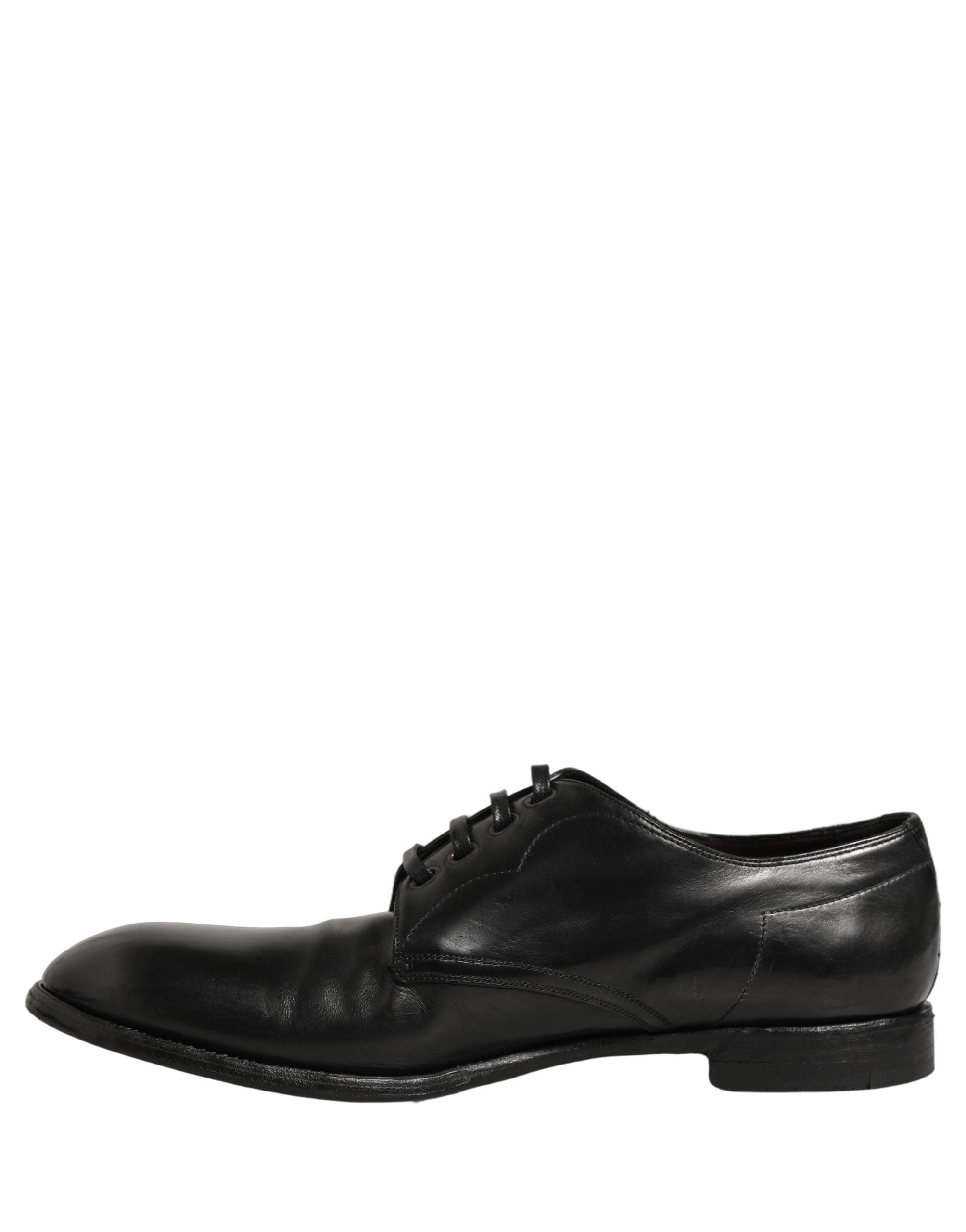 Dolce & Gabbana Black Calfskin Leather Derby Men Dress Shoes