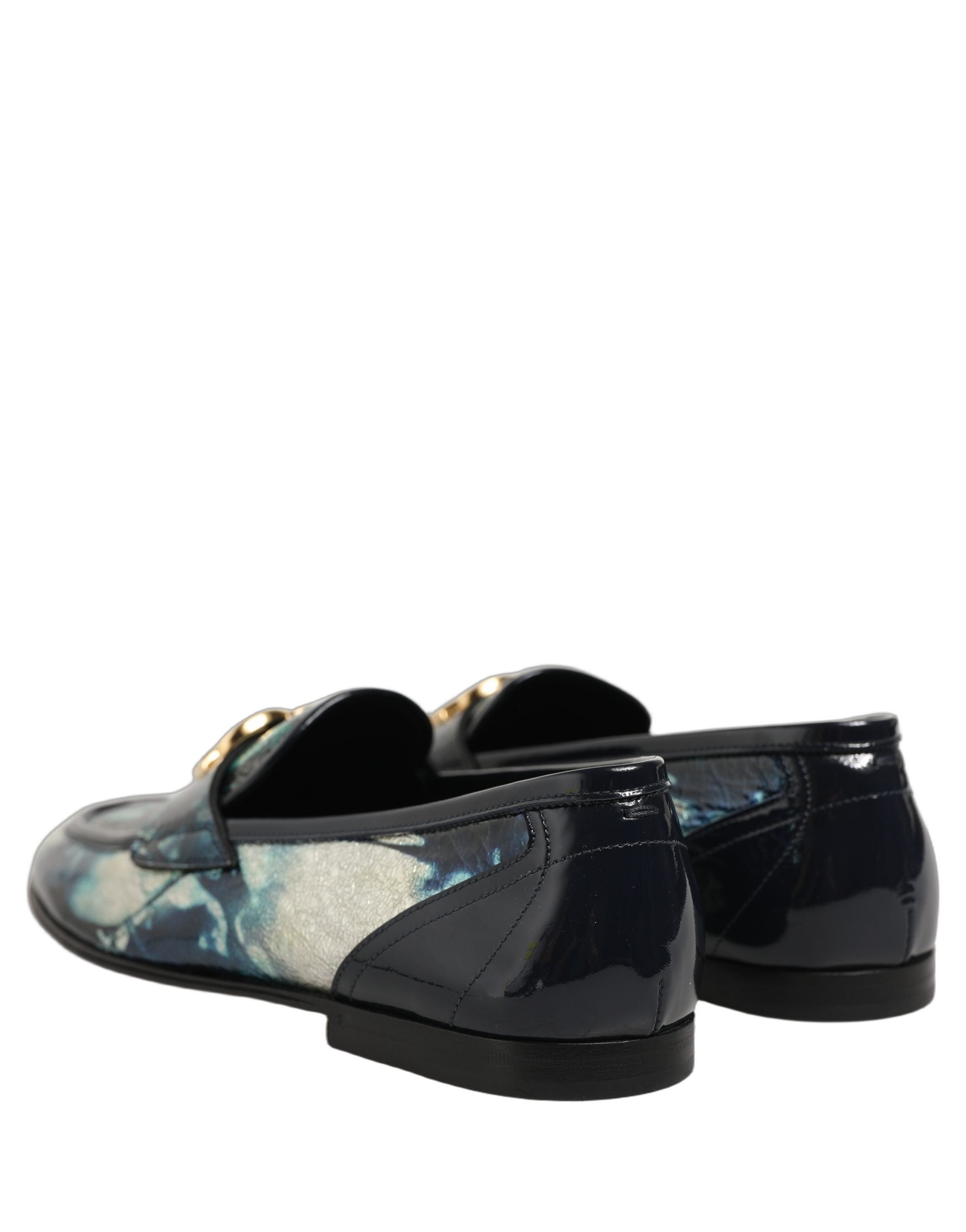 Dolce & Gabbana Metallic Blue Silver Leather DG Loafers Shoes