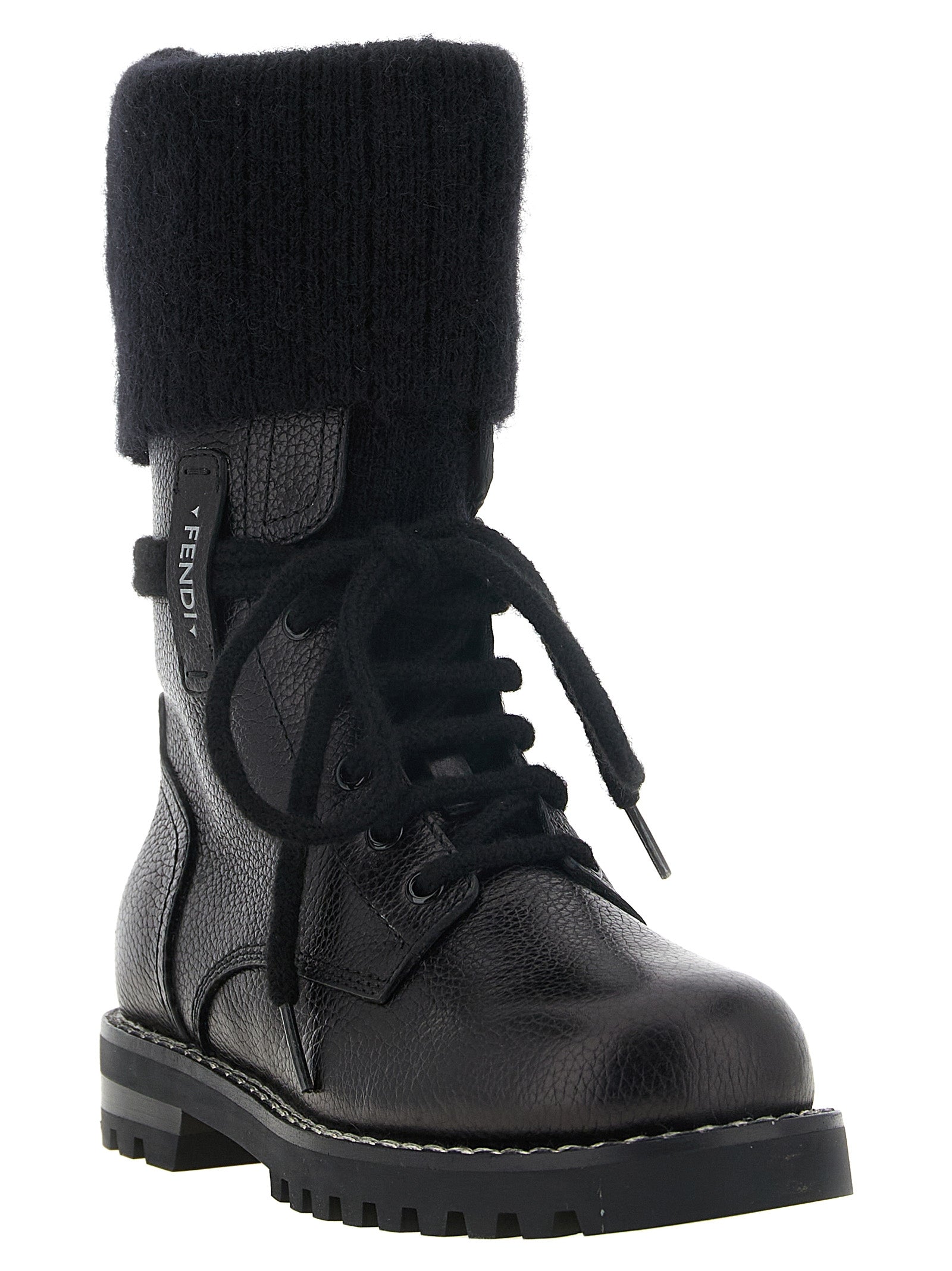 Fendi Black Calfskin Lace-Up Boots