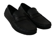 Black Lizard Leather Flat Loafers Shoes