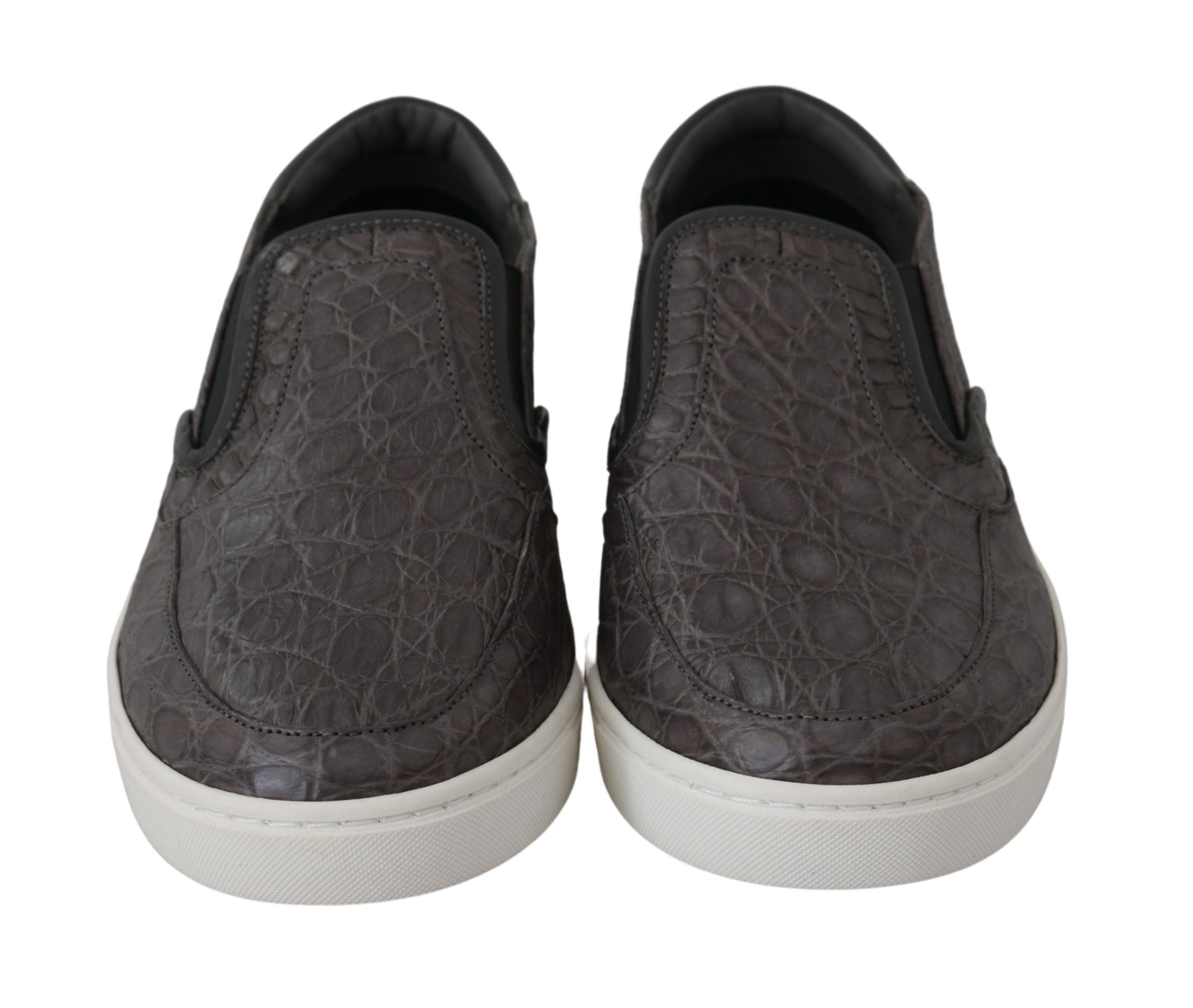 Dolce & Gabbana Gray Leather Flat Caiman Mens Loafers Shoes Dolce & Gabbana